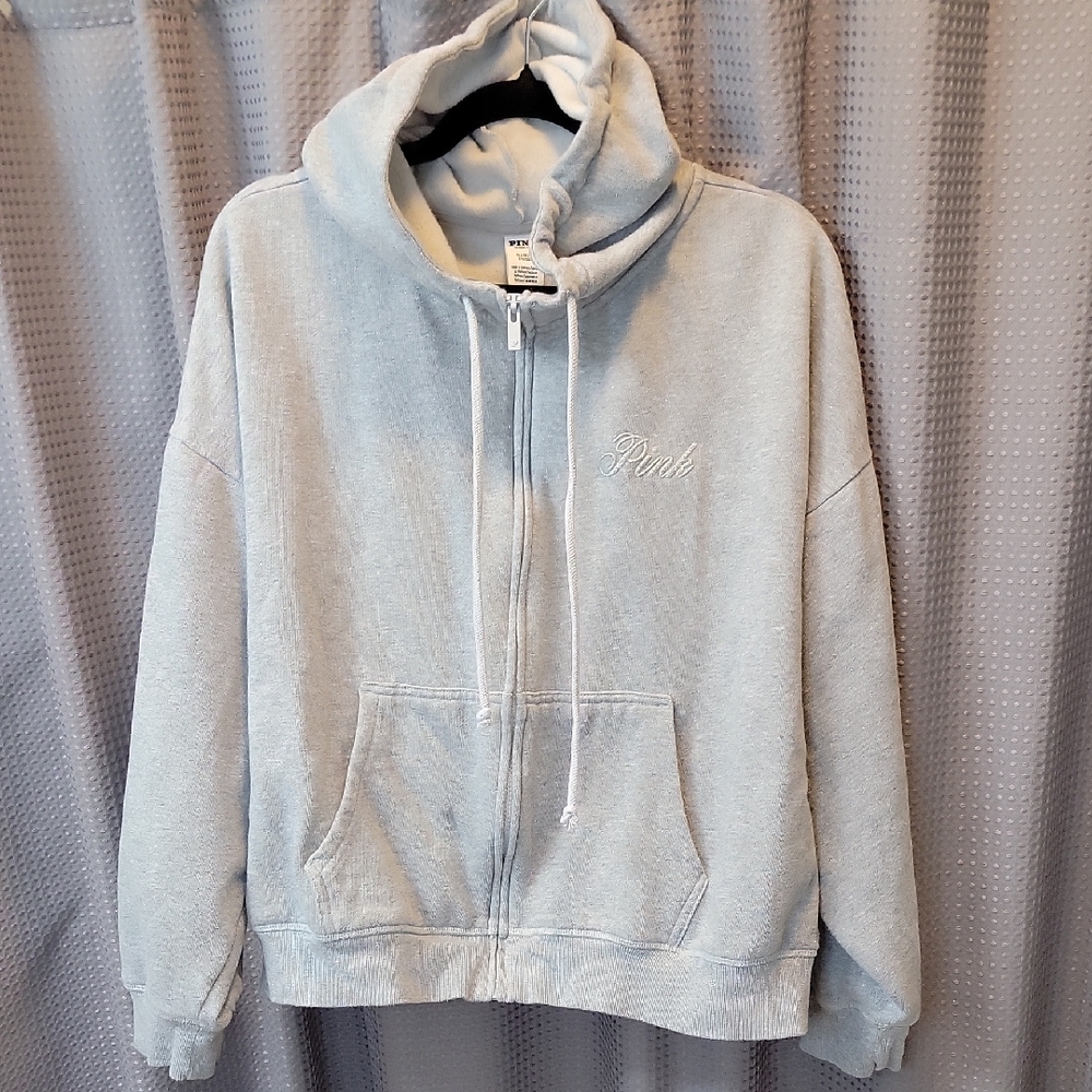 Victoria's Secret Pink Sparkle Fleece Campus Full Zip Hoodie Size XL